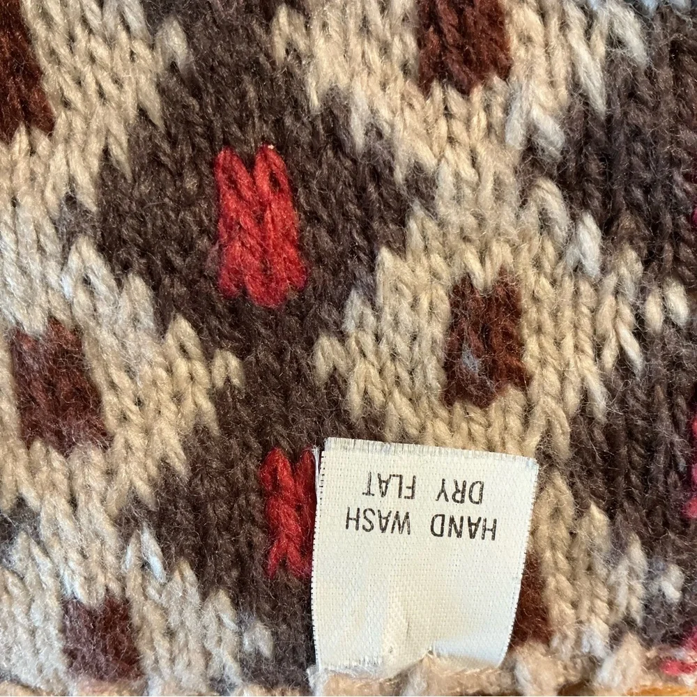 Winters Dream Soft Knit Scarf Fair Isle Print Double Weave Fringe Boho Chic